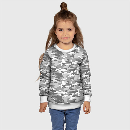 Детский свитшот Серый Военный Камуфляж / 3D-Белый – фото 4