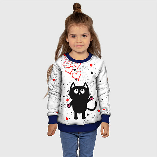 Детский свитшот Влюблённый котик Cat Love / 3D-Синий – фото 4