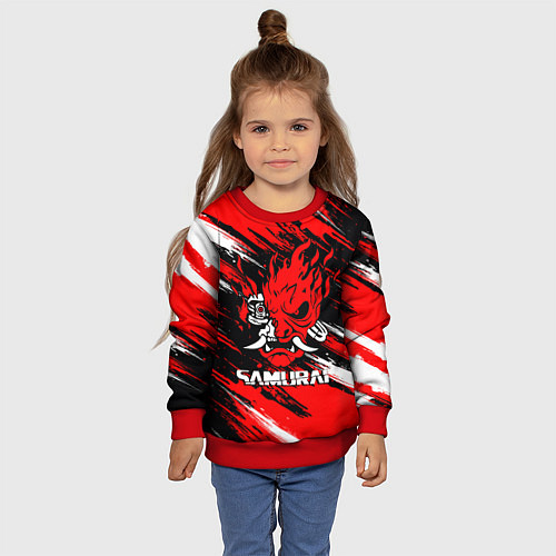 Детский свитшот SAMURAI CYBERPUNK 2077 КИБЕРПАНК 2077 / 3D-Красный – фото 4