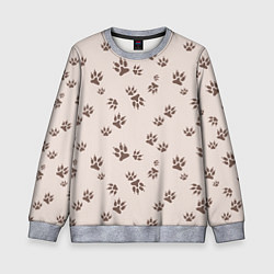 Свитшот детский Бежевый паттерн лапки, цвет: 3D-меланж