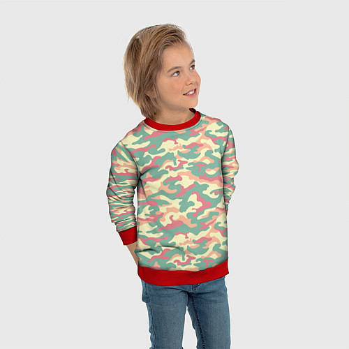 Детский свитшот Камуфляж в пастельных цветах / 3D-Красный – фото 3