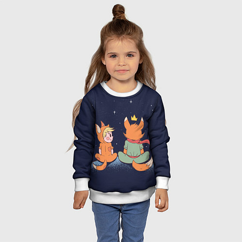 Детский свитшот Маленький принц и лис смотрят на небо / 3D-Белый – фото 4