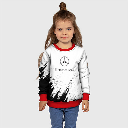 Детский свитшот Mercedes-Benz - White texture / 3D-Красный – фото 4