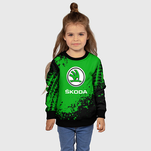 Детский свитшот Skoda следы от шин / 3D-Черный – фото 4