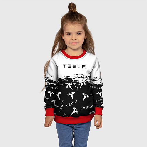 Детский свитшот Tesla - Black & White / 3D-Красный – фото 4