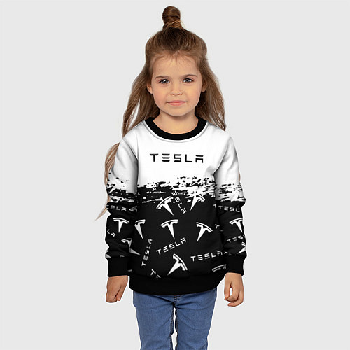 Детский свитшот Tesla - Black & White / 3D-Черный – фото 4