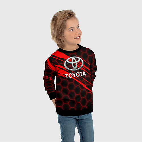 Детский свитшот Toyota: Красные соты / 3D-Черный – фото 3
