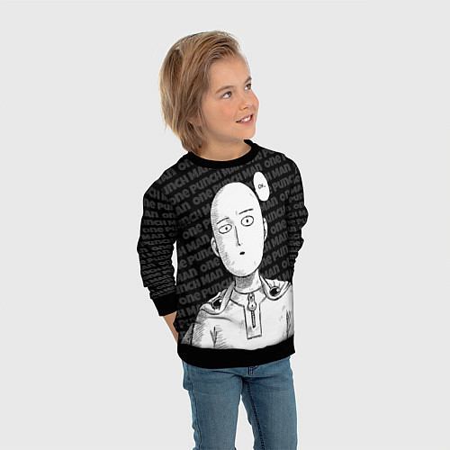 Детский свитшот One Punch Man - Сайтама Ванпанчмен / 3D-Черный – фото 3