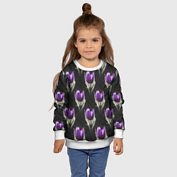 Свитшот детский Фиолетовые цветы - паттерн, цвет: 3D-белый — фото 2