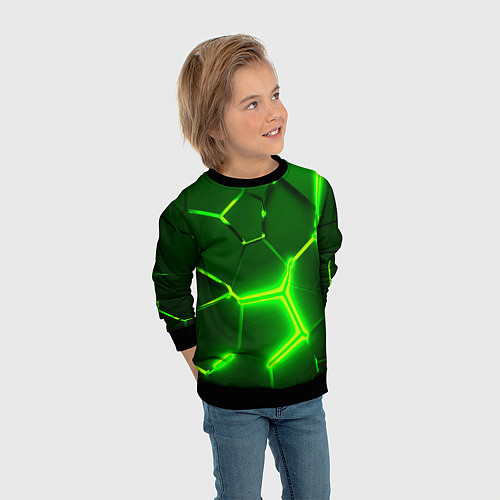 Детский свитшот 3D ПЛИТЫ НЕОН NEON GREEN HEXAGON РАЗЛОМ / 3D-Черный – фото 3