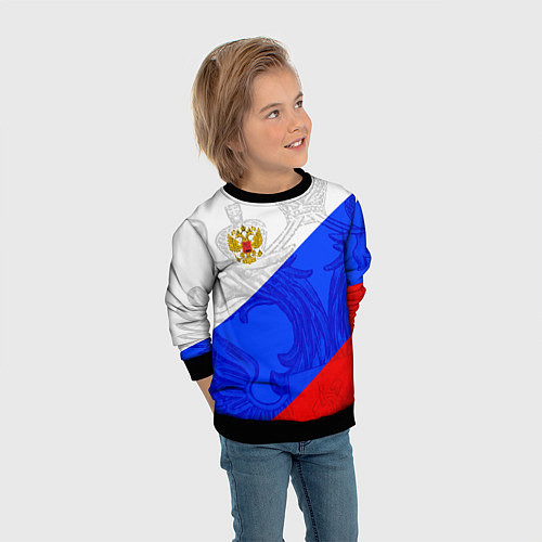 Детский свитшот Российский герб: триколор / 3D-Черный – фото 3