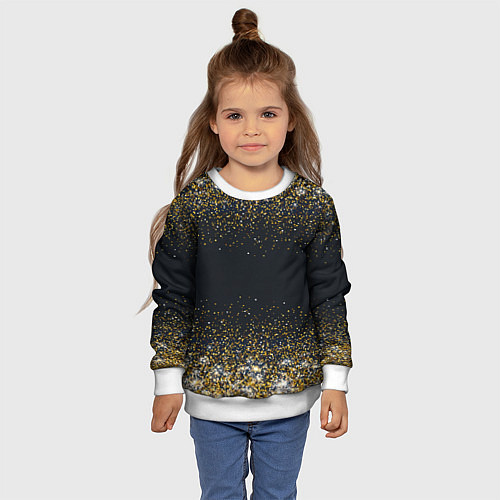 Детский свитшот Золотые блестки на темном фоне Сияющий глиттер, бл / 3D-Белый – фото 4