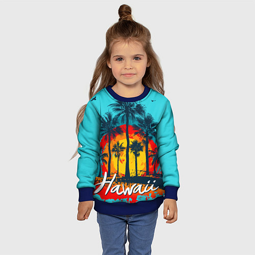 Детский свитшот Hawaii Солнце, Пальмы / 3D-Синий – фото 4