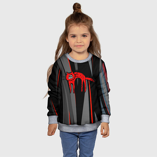 Детский свитшот Прикольный красный кот / 3D-Меланж – фото 4