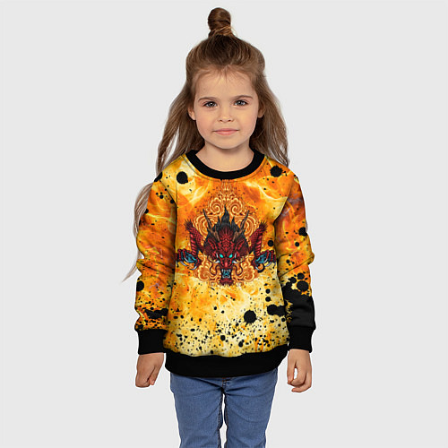 Детский свитшот ЯПОНСКИЙ ОГНЕННЫЙ ДРАКОН / 3D-Черный – фото 4