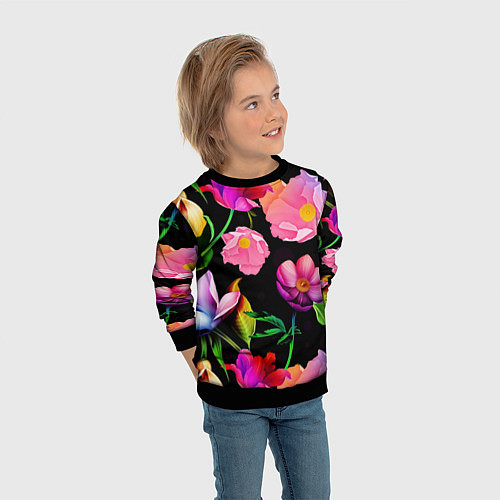 Детский свитшот Цветочный узор Floral pattern / 3D-Черный – фото 3