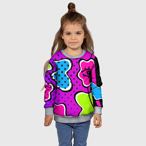 Детский свитшот Яркий абстрактный узор в стиле 90х, неоновые цвета / 3D-Меланж – фото 4