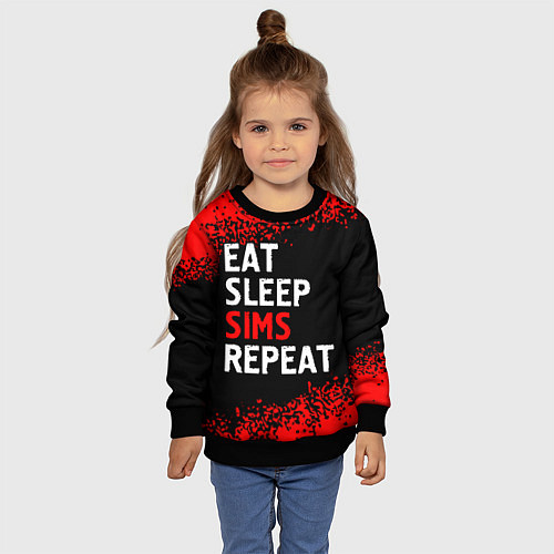 Детский свитшот Eat Sleep Sims Repeat Краска / 3D-Черный – фото 4