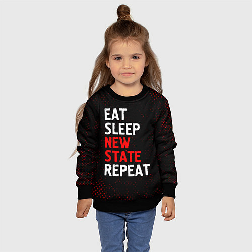 Детский свитшот Eat Sleep New State Repeat - Потертости / 3D-Черный – фото 4