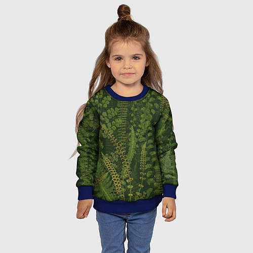 Детский свитшот Цветы Зеленые Папоротники / 3D-Синий – фото 4