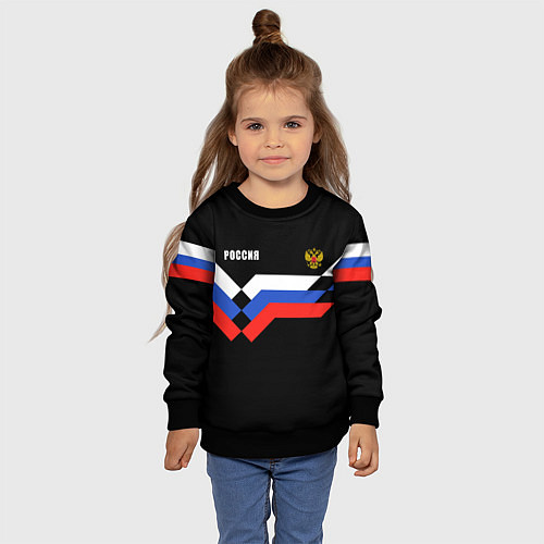 Детский свитшот РОССИЯ ТРИКОЛОР ЛИНИИ / 3D-Черный – фото 4