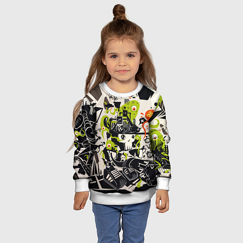 Детский свитшот Cyber pattern Skull Vanguard Fashion / 3D-Белый – фото 4