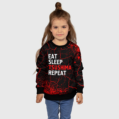 Детский свитшот Eat Sleep Tsushima Repeat - Краска / 3D-Черный – фото 4
