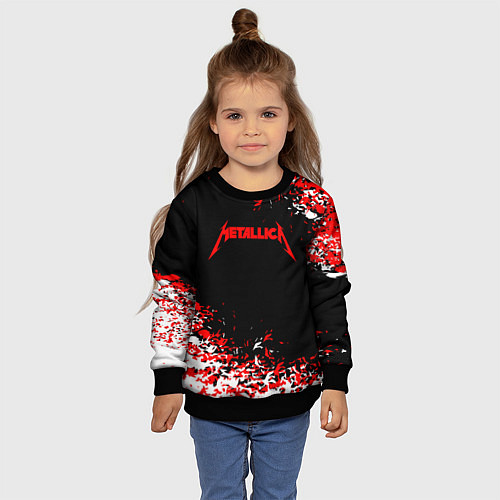Детский свитшот Metallica текстура белая красная / 3D-Черный – фото 4