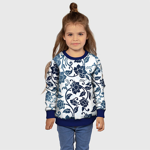 Детский свитшот Гжелевые цветы / 3D-Синий – фото 4