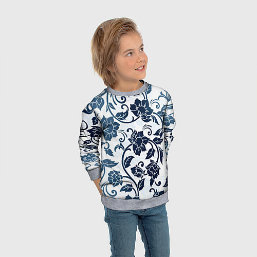 Детский свитшот Гжелевые цветы / 3D-Меланж – фото 3