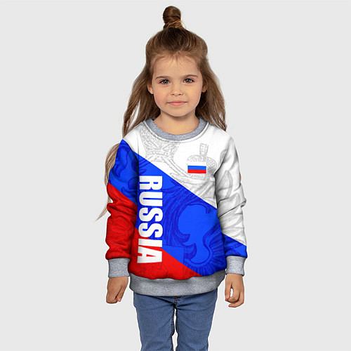 Детский свитшот RUSSIA - SPORTWEAR - ТРИКОЛОР / 3D-Меланж – фото 4