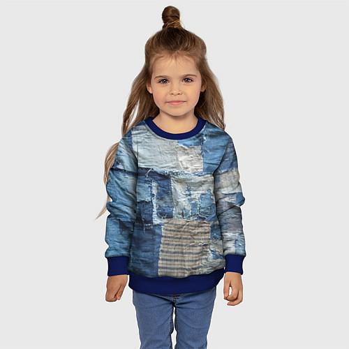 Детский свитшот Пэчворк Рваная ткань Hype / 3D-Синий – фото 4