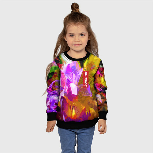 Детский свитшот Красочный цветочный узор Лето Colorful Floral Patt / 3D-Черный – фото 4