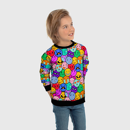 Детский свитшот Sticker bombing смайлы маленькие / 3D-Черный – фото 3