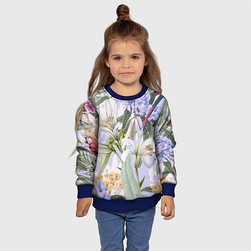 Детский свитшот Цветы Фиолетовые Дикие Джунгли / 3D-Синий – фото 4
