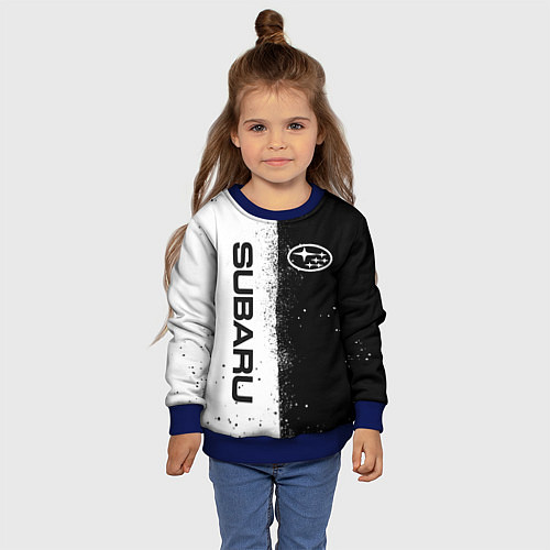 Детский свитшот СУБАРУ - SUBARU ЧЕРНО БЕЛЫЕ БРЫЗГИ КРАСКА / 3D-Синий – фото 4