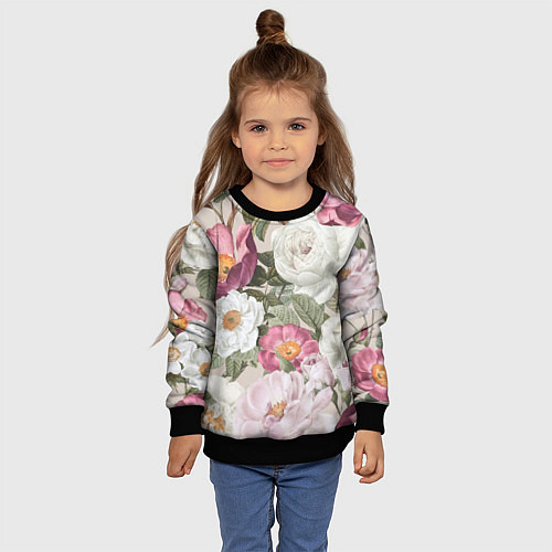 Детский свитшот Цветы Розовый Сад Пион и Роз / 3D-Черный – фото 4