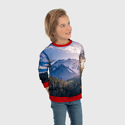 Свитшот детский Горы Лес Солнце, цвет: 3D-красный — фото 2