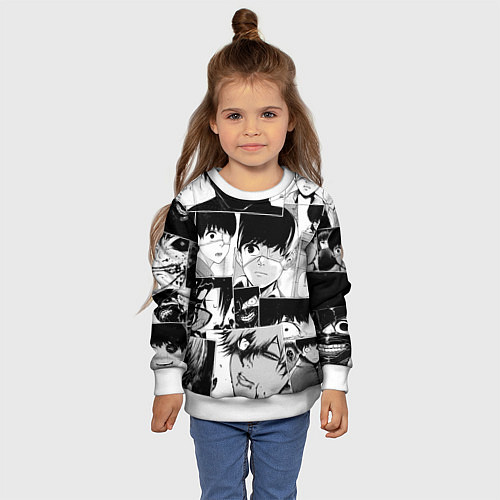 Детский свитшот Токийский гуль паттерн / 3D-Белый – фото 4