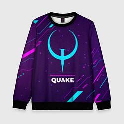 Детский свитшот Символ Quake в неоновых цветах на темном фоне
