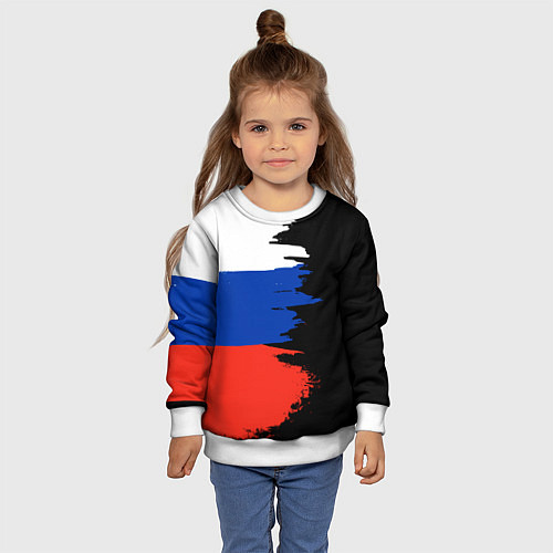 Детский свитшот Российский триколор на темном фоне / 3D-Белый – фото 4