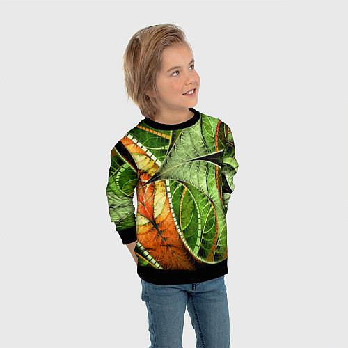 Детский свитшот Растительный абстрактный фрактальный паттерн Veget / 3D-Черный – фото 3