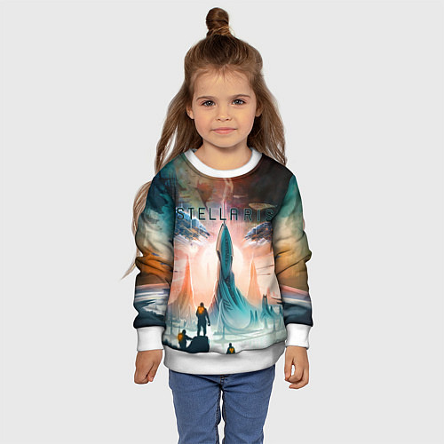 Детский свитшот Stellaris космические корабли на фоне башни / 3D-Белый – фото 4