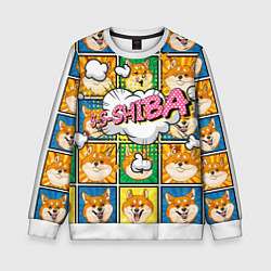 Свитшот детский Pop art shiba inu, цвет: 3D-белый