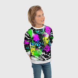 Свитшот детский Разноцветные пятна краски на черном фоне, цвет: 3D-белый — фото 2