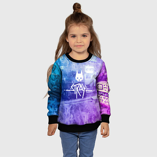 Детский свитшот Stray: Neon Logo / 3D-Черный – фото 4