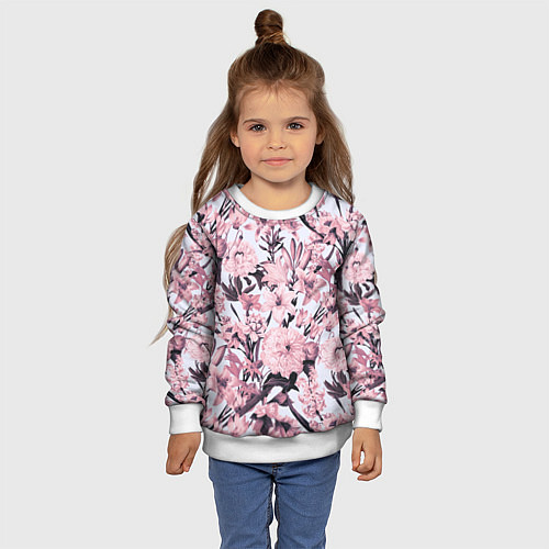 Детский свитшот Цветы Розовые Пионы На Светлом Фоне / 3D-Белый – фото 4