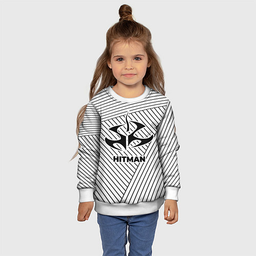 Детский свитшот Символ Hitman на светлом фоне с полосами / 3D-Белый – фото 4
