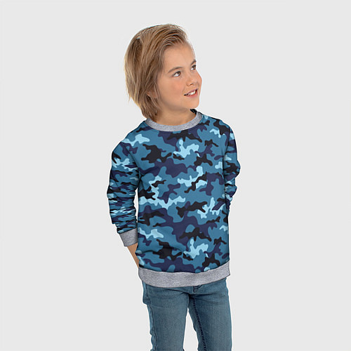 Детский свитшот Камуфляж Тёмно-Синий Camouflage Dark-Blue / 3D-Меланж – фото 3