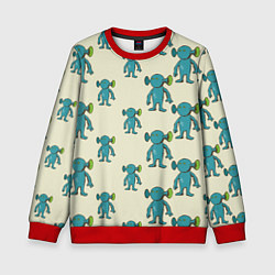 Свитшот детский Милые зеленые человечки, цвет: 3D-красный